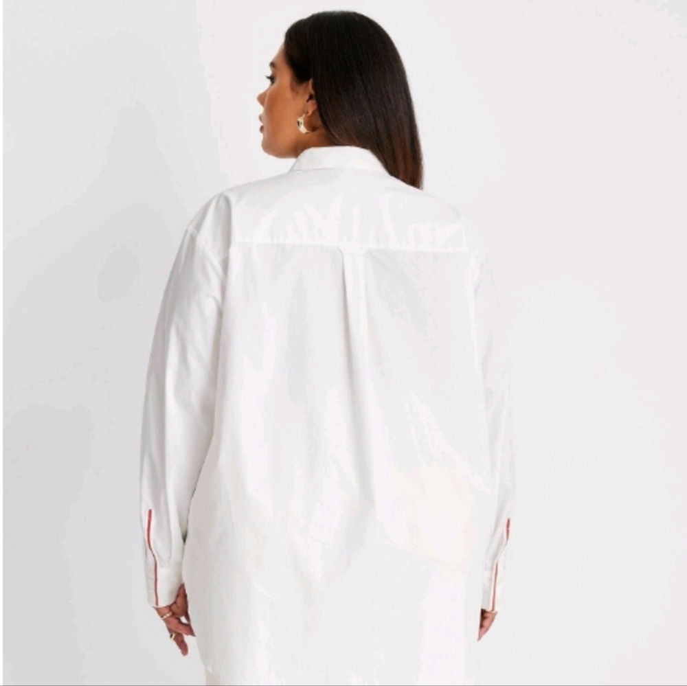 Women’s White Button-Down Shirt - Classic Oversized Button Front - Picture 2 of 16